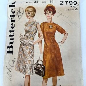 Vintage 60s Butterick Boutique Bateau Neck Dress Self Bow Retro Pinup Mad Men